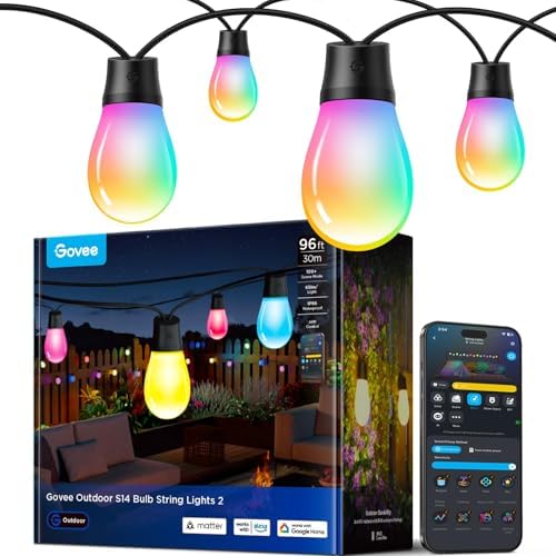 Govee S14 Bulb Outdoor String Lights 2, 96ft RGBICWW, 30 LED Bulbs, IP66 by Unknown