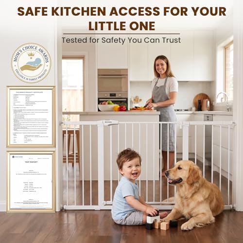 Mumeasy Extra Wide Baby Gate for Doorways, 36-63" Walk Thru Dog Gate with Auto Close Dual Swing for Stairs & Hallways, Easy Install Pressure Mounted Child Safety Gate for Toddlers & Pets Indoor, White - Image 3