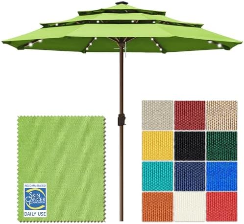 EliteShade USA 10-Year-Non-Fading 10ft 3-Tier Market Patio Umbrella, Commercial Table Umbrella with 80 Solar LED Lights, Crank Open, Windproof & UPF 50+ UV Protection for Garden, Deck, Pool, Backyard, No Tilt, Macaw Green by EliteShade