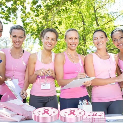 48Pcs Breast Cancer Party Decorations Include Plates Napkins Guests Cancer Free Party Decorations Serve 24 Guests Breast Cancer Party Supplies - Image 5