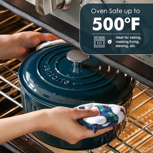SENSARTE 3.5QT Enameled Cast Iron Dutch Oven Pot with Lid&Cotton Potholders - Image 3