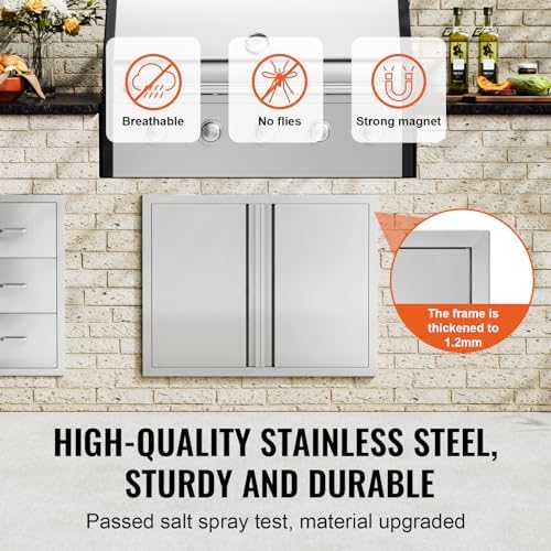 VEVOR BBQ Access Door - 31" W x 24" H Stainless Steel Flush Mount Vertical Door with Recessed Handles,for BBQ Island, Grilling Station, Outside Cabinet - Image 3