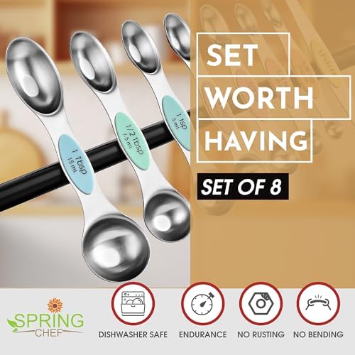Spring Chef Stainless Steel Magnetic Measuring Spoons Set of 8, Pastel - Image 2
