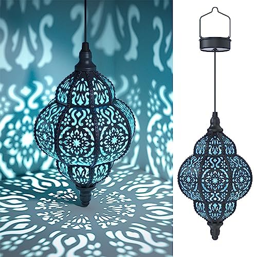 Hapjoy Hanging Solar Lights Outdoor Garden Decor Solar Lantern Waterproof Plastic Moroccan Outdoor Decorations for Patio Pathway Yard Backyard Garden Decorative (1, Black) by Hapjoy