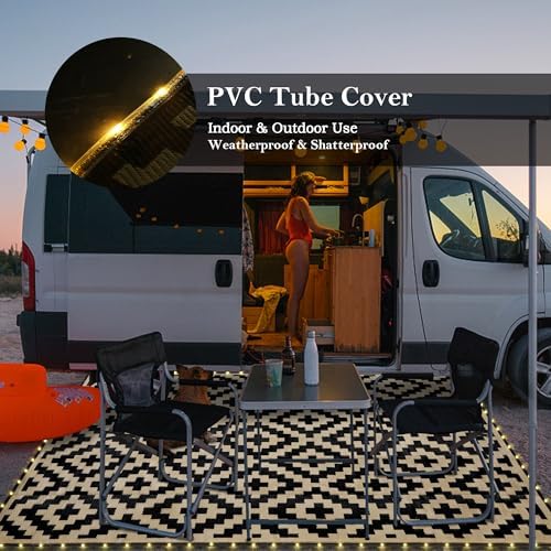SAND MINE Reversible Mats with Led Strip Lights, Plastic Straw Rug, Modern Area Rug, Large Floor Mat for Outdoors, Patio, Backyard, Deck, Picnic, Camping, Black & Beige, 6' x 9' - Image 6
