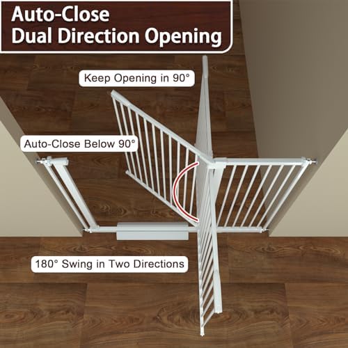 DEARBB Extra Wide Baby Gate Ultra Narrow Spacing 30.11-77.36" Pressure Mounted Double Lock Swing Auto Close Walk Through Metal Safety Pet Gate for Stairs and House Doorway Kitchen - Image 5