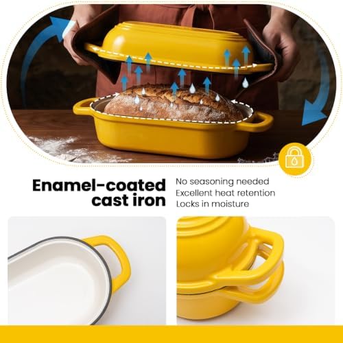 Oval Dutch Oven for Bread Baking,11.3x5 Enameled Cast Iron Bread Pan,Yellow - Image 4