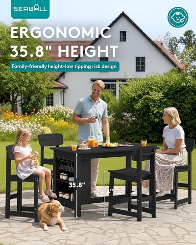 SERWALL 8-Piece Outdoor HDPE Counter-Height Bar Dining Set for 6, Black - Image 3