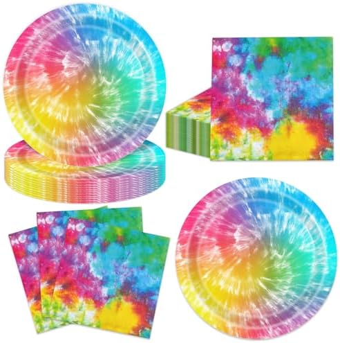 40pcs Tie-Dye Party Supplies Tie-Dye Party Plates and Napkins for Hippie Rainbow Pastel Tie Dye Birthday Party Supplies,Suitable for 20 Guests. by Unknown