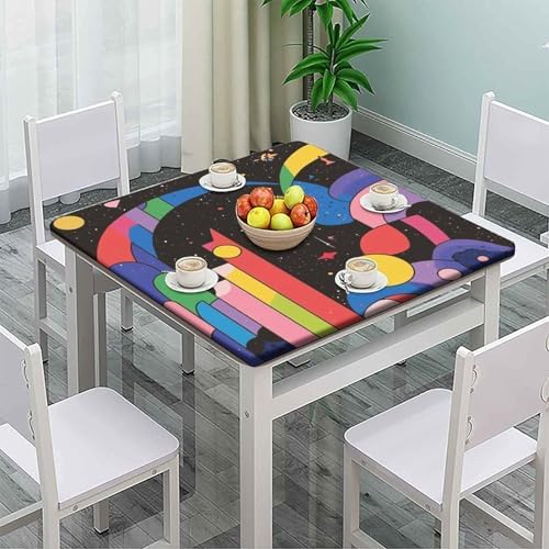 Square Fitted Table Cloth, Modern Geometric Pattern Printed on Fade Resistant Table Cover Square, Use for Kitchen Balcony Cafe Dining, Fit for 28" x 28" Square Tables - Image 2