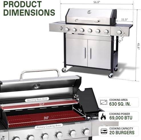 6-Burner Propane Gas Grill and Griddle Combo with Side Burner - Image 2