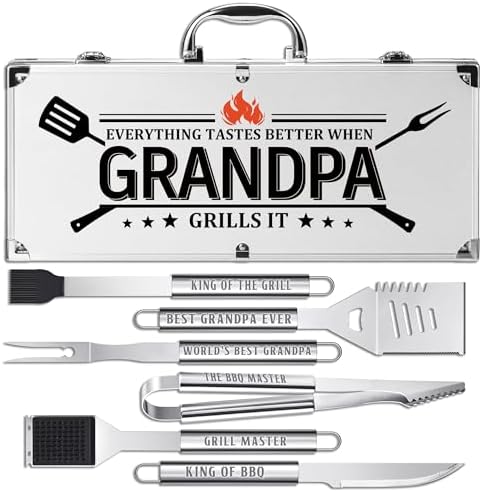 Grandpa Gifts, Fathers Day Grandpa Gifts from Grandkids Heavy Duty Grilling Accessories Kit for Backyard BBQ, Thick Stainless Steel Grill Utensils with Non-Slip Handle Tool on Birthday, Christmas by Unknown