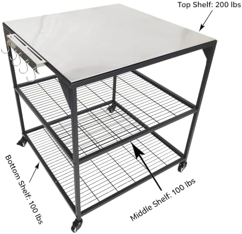 Three-Shelf Movable Stainless Steel & Steel Outdoor Dining Cart Table Pizza Oven Protable Grill and Heavy Duty Grill Cart Outdoor Table - Image 5