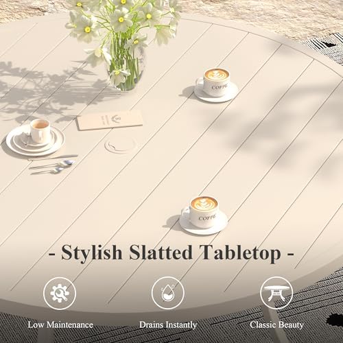 Outdoor Dining Table for 8, 63" Round Outdoor Table with Adjustable Umbrella Hole, All-Weather Metal Patio Dining Table for Lawn Garden Backyard Deck, Sandshell - Image 4