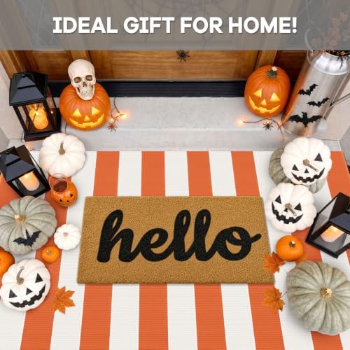 IOHOUZE Fall Striped Outdoor Rug 3x5, Washable Porch, Orange White - Image 2