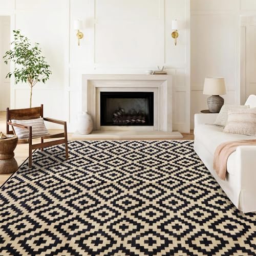 SAND MINE Waterproof Outdoor Rug 8x10 ft, Plastic Reversible Rug, Modern Area Rug, Large Floor Mat for Outdoors, RV, Patio, Backyard, Deck, Picnic, Beach, Camping, Black & Beige by SANDMIND