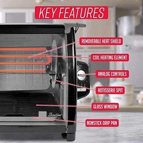 Ronco Showtime Large Capacity Rotisserie & BBQ Oven, Simple Switch Controls, Silicone Door Tie, Perfect Preset Rotation Speed, Self-Basting, Auto Shutoff, Includes Multipurpose Basket, black - Image 4