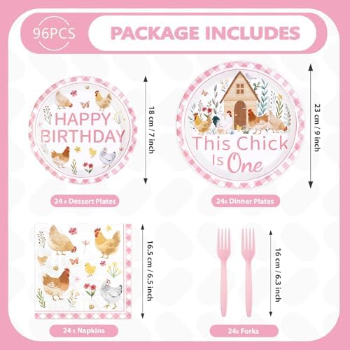 96 Pcs Chicken 1st Birthday Party Decorations, Serves 24 - Image 2