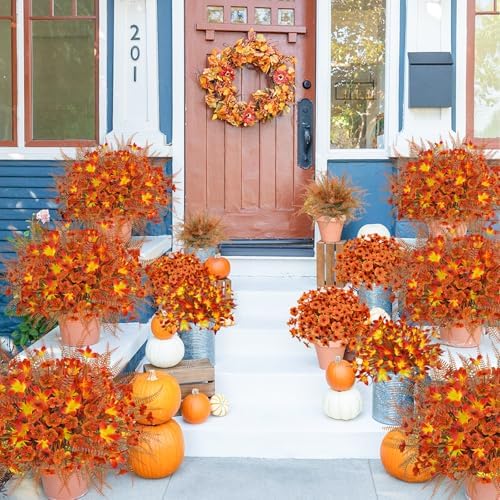 64Pcs Fall Flowers Outdoor Faux Fall Flowers Plants UV Resistant Autumn Artificial Plastic Flowers Greenery Fall Decoration for Outside Home Porch Patio Thanksgiving Decoration - Image 5