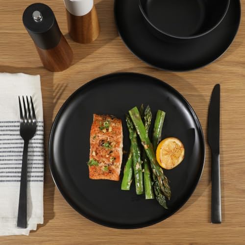 Gibson Home Fairhope 12-Piece Matte Black Melamine Dinnerware Set – Durable Lightweight Plates and Bowls, Kitchen Dining Set - Image 3
