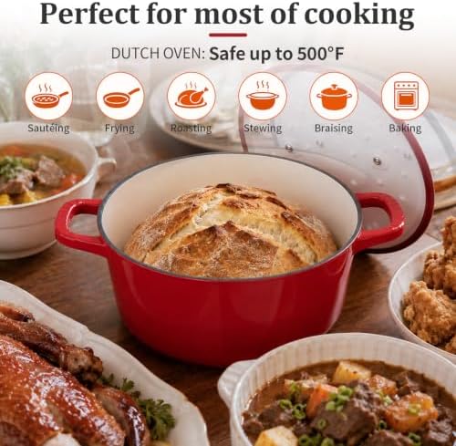 Winado 5 Qt Enameled Cast Iron Dutch Oven Pot with Lid, Red Ombre - Image 3