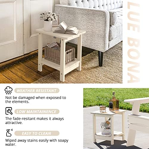 LUE BONA Outdoor Side Table, 2-Tier HDPS Small Patio Table, Sand - Image 6