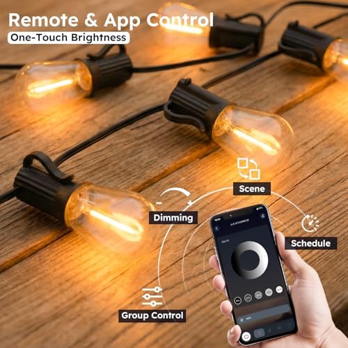 GvvooHome 50FT Outdoor String Light with S11 Plastic Bulbs, Low-Voltage LED Patio Lights with App & Remote, Music Sync, 4 Lighting Modes, Dimmable & Waterproof for Backyard, Porch, Garden, Deck, Party - Image 3