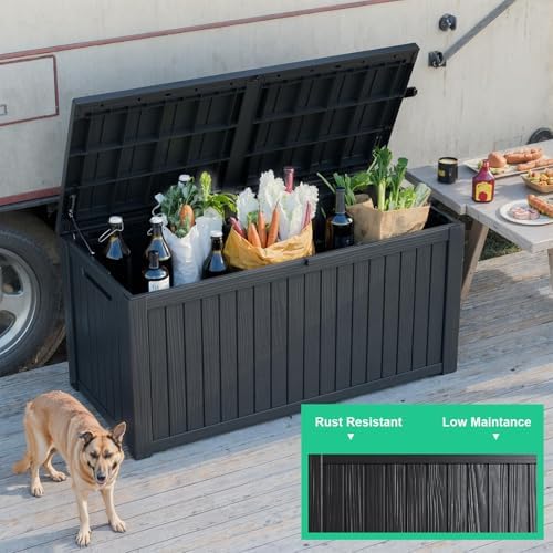 200 Gallon Waterproof Resin Outdoor Storage Box with Hydraulic Gas Strut & Metal Support Rod, Soft Close Lockable Deck Storage Container for Patio Furniture, Garden & Pool Supplies, Black - Image 5