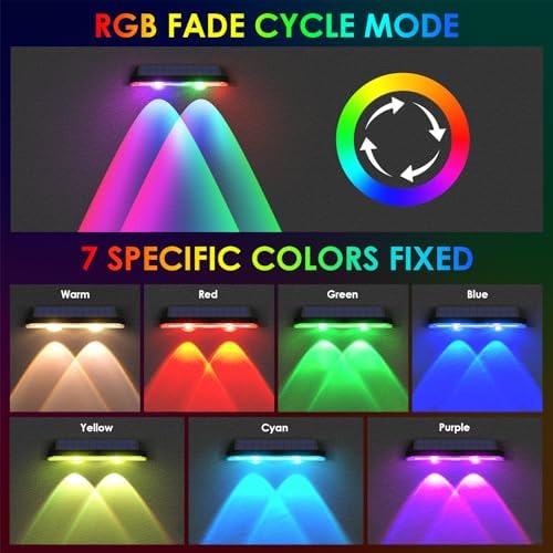 Solar Fence Lights Outdoor - Warm White & RGB 6 Color, Dusk to Dawn Solar Deck Light, Solar Lights Outdoor IP65 Waterproof, Garden Lights for Outside/Backyard/Railing/Step/Patio/Wall (12 pack) - Image 2