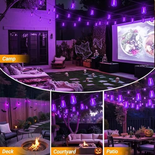 Purple Outdoor halloween String Lights, ST38 26FT LED Patio Lights with 12+1 Shatterproof Edison Bulbs,UL Waterproof Connectable Hanging Lights for Halloween Spooky Party Christmas Garden Porch Decor - Image 2