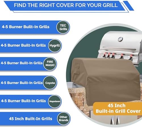 Covers & All Built-in Grill Cover for Outdoor Grill – Heavy Duty 12 oz Waterproof Built-in BBQ Grill Cover, PVC-Coated Polyester with Elastic Hem for Snug Fit (45 x 29 x 26 inches, Beige) - Image 3
