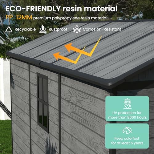 UDPATIO Resin Storage Shed 7.5x12FT, Outdoor Plastic Garden Shed,Dark Grey - Image 5