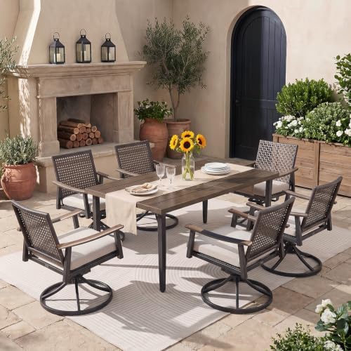 NATURAL EXPRESSIONS 7 Piece Patio Dining Set, Wicker Swivel Rocking Chairs by NaturalExpressions