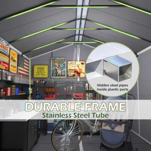 8 x 8 FT Plastic Outdoor Storage Shed with Floor, Resin Garden Shed - Image 4