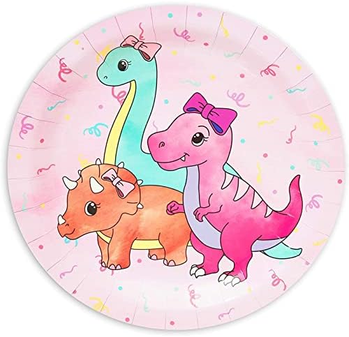BLUE PANDA Happy Birthday Dinosaur Pastel Cake Paper Plates - 80-Pack, 9-Inch, Multicolor - Pink Dinosaur Party Plates for Birthday Party Tableware - Image 3