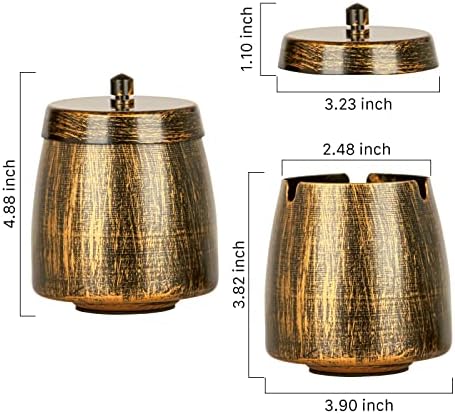 Smokeless Ashtray with Lid for Cigarettes Outdoor Indoor, Retro Ash tray Metal Iron Can Copper Vintage Decor,Windproof Rainproof Ashtrays for Outside Patio Home Table Decor (Large,Copper) - Image 2