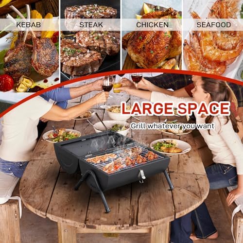 Outvita Portable Charcoal Grill, Tabletop Multi-functional Barbecue Smoker - Image 7