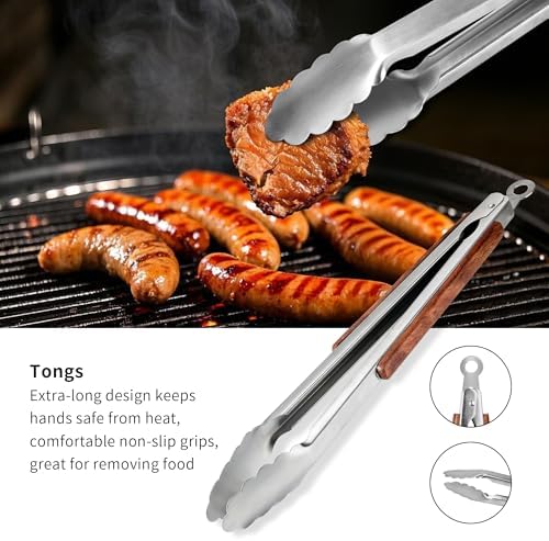 FJNATINH Heavy-Duty Grilling Accessories Rose Wooden BBQ Grilling Tools Set,Outdoor Grill Set with Spatula, Fork & Tongs,Essential Accessories for Barbecue & Grill. Ideal Gift for Men - Image 3