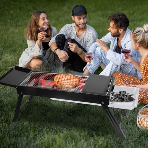 KOCASO Foldable Charcoal BBQ Grill with Shelf Stainless Steel Grill Net Easy Setup Portable Tabletop Barbecue Grill for Camping Picnic Outdoor Party Backyard - Image 3