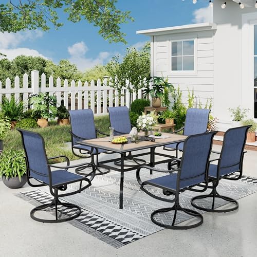 Sophia & William Outdoor Dining Set for 6 w/Wood-Look Table & Blue Chairs by SophiaWilliam