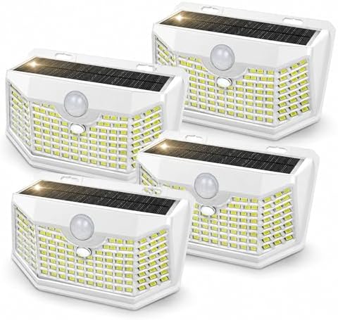 HMCITY 120 LED Outdoor Solar Lights with Motion Sensor, 4 Pack, White by LightingUpYourLife