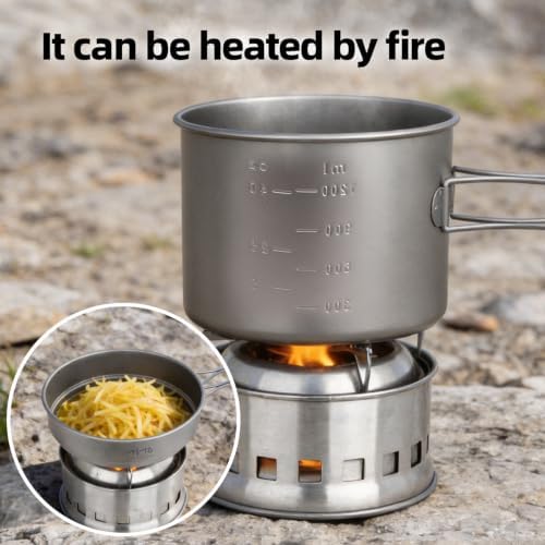 TiTo Titanium Pot and Pan 1200ml Camping Cookware Set with Folding Handle - Image 4