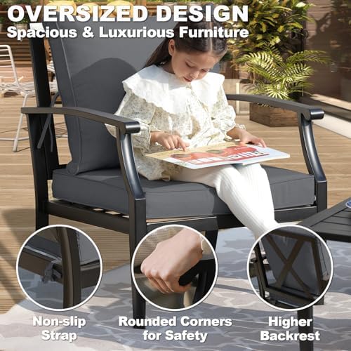 4-Piece Patio Furniture Set, Wider Outdoor Metal Seating Sofa with High Back & Lovsest, Coffee Table, All Weather Conversation for Backyard, Poolside, Deck-Grey - Image 4