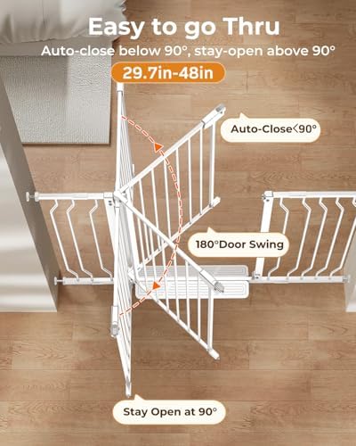 30"- 48" Extra Wide Baby Gate with Cat Door, 30.5" Tall, No-Drill Pressure Mount, Includes 2 Extensions, Pet & Toddler Safety Gate for Kitchens, Stairs (White-All-Door, 30"-48" W x 30.5" H) - Image 6