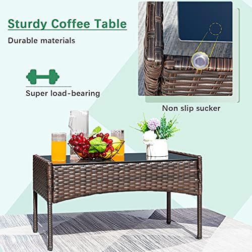 Greesum Patio Furniture 4 Pieces Conversation Sets,Brown and Blue - Image 4