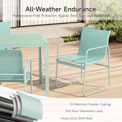 ONBRILL 7 Piece Patio Dining Set for 6 with Textilene Chairs, Aqua - Image 2