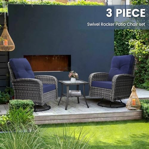 wildformers Luxury Outdoor Swivel Wicker Glider Patio Chairs with Table Set - Image 2