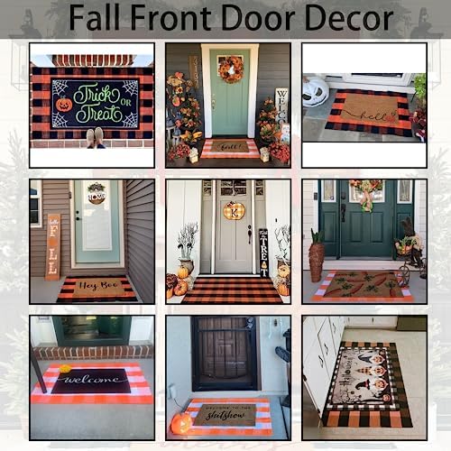 Orange and White Plaid Rug, 4' x 6' Fall Outdoor Front Door Decor Mat, Cotton Washable Hand-Woven Rug for Layered Doormat, Autumn Halloween Thanksgiving Carpet for Porch, Entryway - Image 6