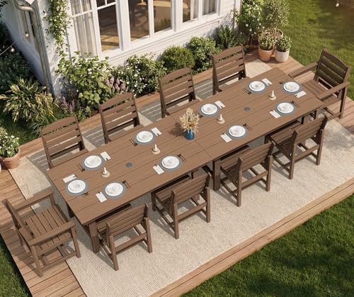 SERWALL Armless Outdoor Dining Set, Patio Dining Set for 6, Brown - Image 5