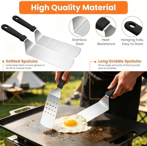 32pcs Griddle Accessories Kit for Blackstone, Flat Top Grill Accessories Set for Camp Chef, Grill Spatula Set with Enlarged Spatulas, Professional Hibachi Tools Gifts for Outdoor BBQ Teppanyaki - Image 3